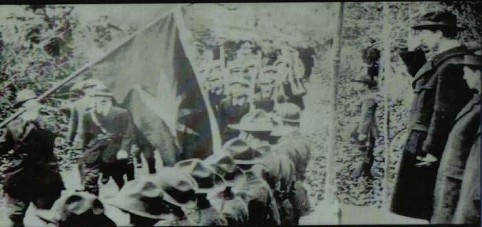 37 DEVALERA REVIEWING THE THREE CLARE BRIGADES OF THE IRA AT GLENWOOD IN DECEMBER 1921. (2) (The flag on display is that of the 1st.