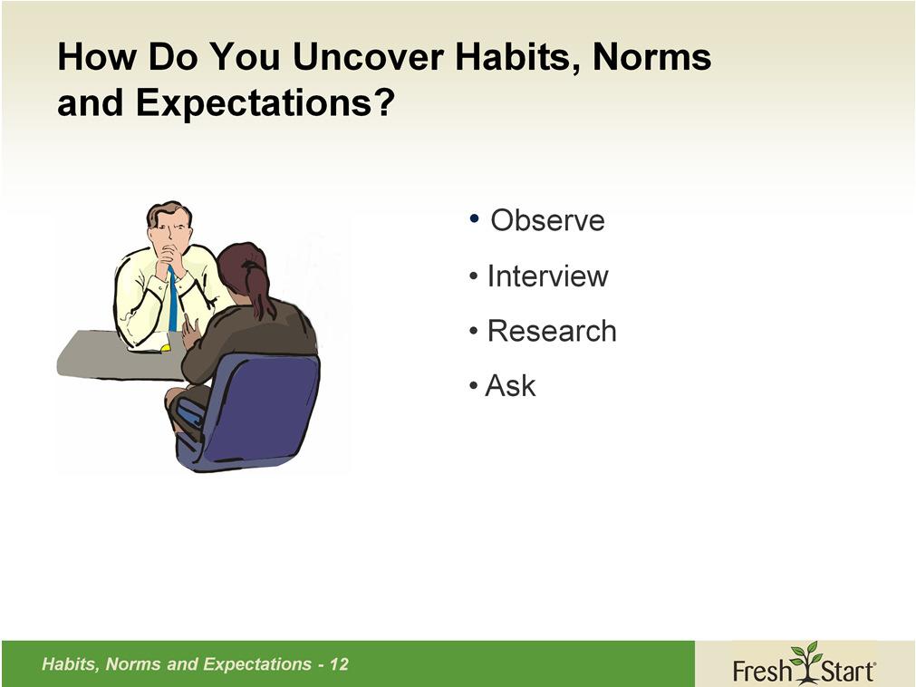 Note: This is an optional slide to use with clergy-only groups. If you are unsure about your congregation s habits, norms and expectations there are a number of ways to uncover them.