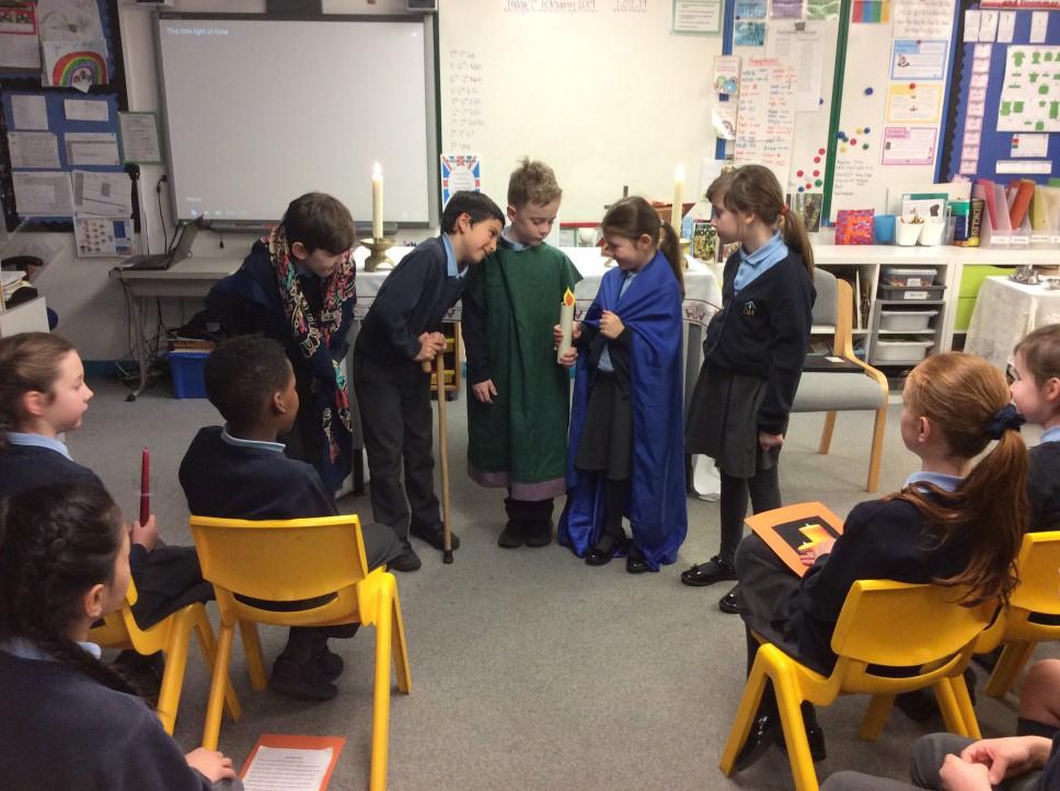 Collective Worship Mass This morning, Year 4 celebrated Candle Mass in their classroom. The children added to the Mass by dramatising the Gospel - the presentation of Jesus to the temple.