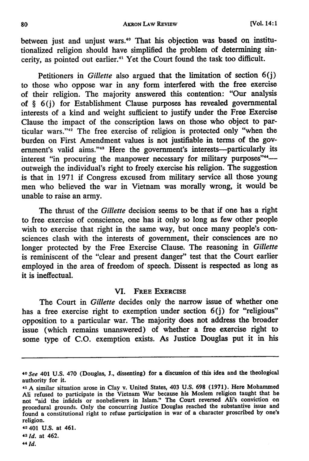 Akron Law Review, Vol. 14 [1981], Iss. 1, Art. 6 AKRON LAW REVIEW [Vol. 14:1 between just and unjust wars.