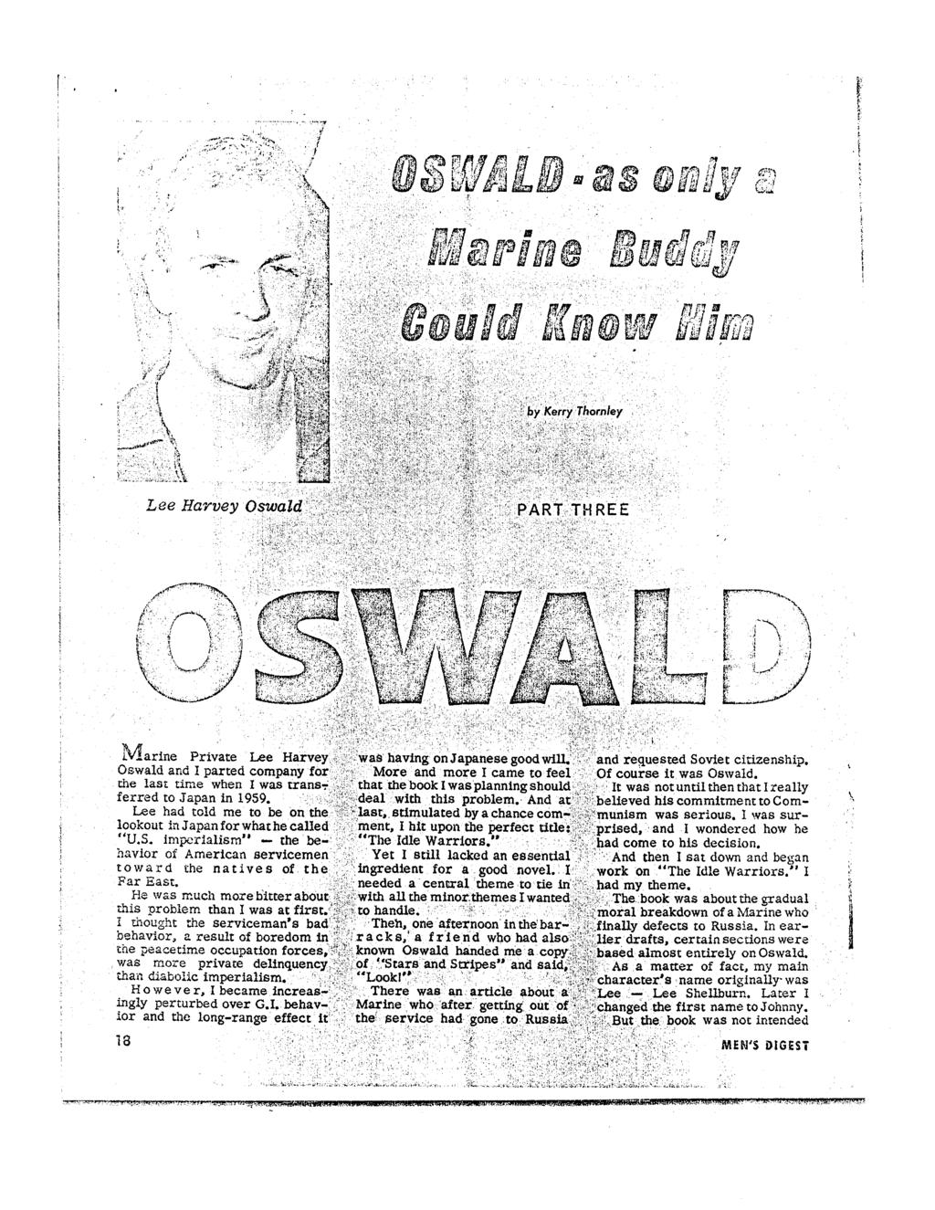Li2 1 d Lee Harvey Oswald 74, Lvlarine Private Lee Harvey Oswald and I parted company for the last time when I was trans ferred to Japan in 1959.