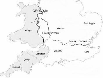 The Anglo-Saxons settled eastern England and severed Wales in half at the River Severn, adding the southern area of Cornwall, Devon and Somerset to its English kingdom of Wessex.