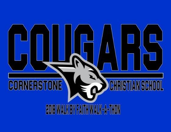 16th Annual CCS Walk-a-thon - The Cornerstone Christian School Annual Walk by Faith Walk-a-thon will be on Friday, May 4, 2018. The directors are Julie Clarahan and Christy Woell.