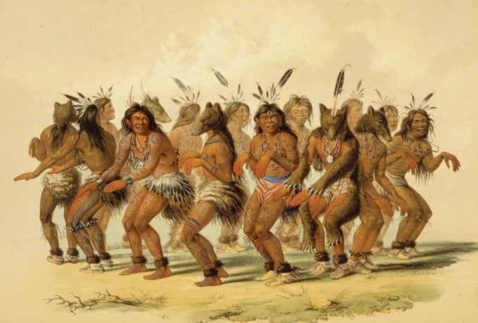 George Catlin, Bear Dance, hand-colored lithograph copied onto stone by John