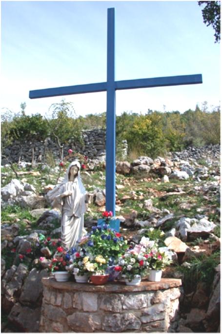 There are in fact two blue cross in Medjugorje an upper and lower located at the base of the mount known as Podbrdo or Apparition Hill.