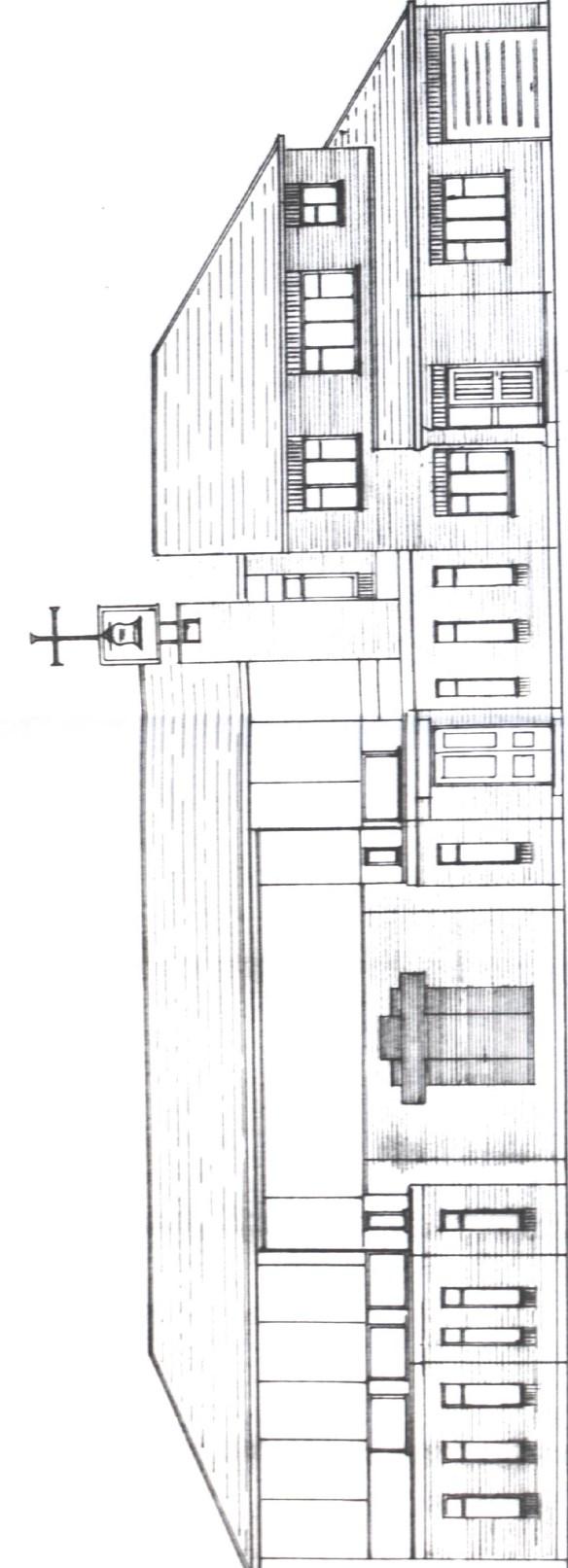 An architectural drawing depicting the proposed new church design and