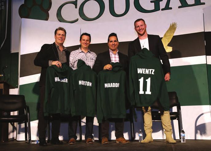 (From right) Philadelphia Eagles quarterback Carson Wentz, Faith On The Field Show host Rob