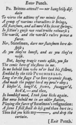 Westminster Journal, March 20. Politicks in Miniature Or, the Humours of Punch's Resignation. A Tragi-comi-farcical-operatical Puppet-show, Scots Magazine, 4 (March 1742) p.