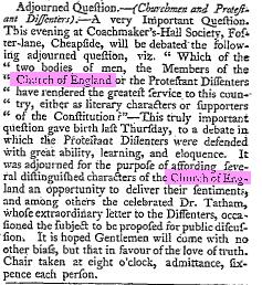 Church of England The Times, 2146 (6 Oct. 1791), p.