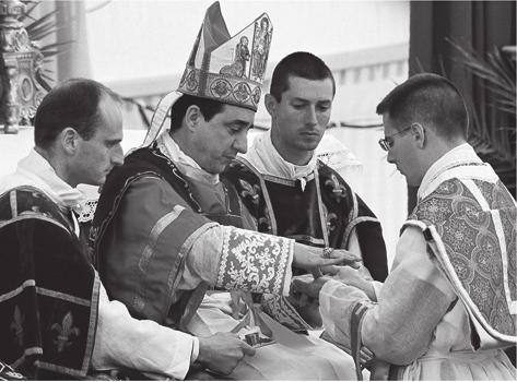 The form is the words following the consecratory preface: Almighty Father, we beseech Thee, give to Thy servants here present the dignity of the priesthood; renew in their hearts the spirit of