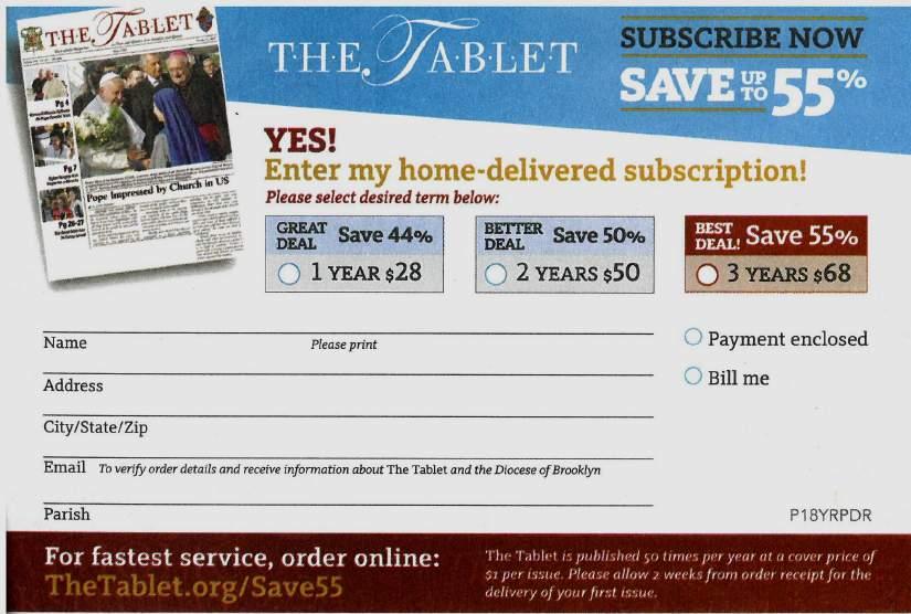 00. Please help the parish with this large bill, by taking a subscription. Thank You!