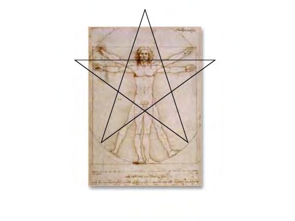 Vitruvian Man by Leonardo da Vinci, circa 1492 The 5-point star, symbolizing a human with outstretched arms, represents the 5 senses: sight, hearing, touch, taste and smell as well as the 5 elements: