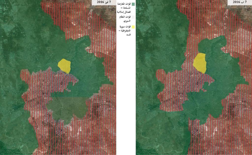 ARAB CENTER FOR RESEARCH AND POLICY STUDIES Source: Policy Analysis Unit, ACRPS The Maps above (l-r) illustrate the changes in territory held between July 7 and August 7, 2016.
