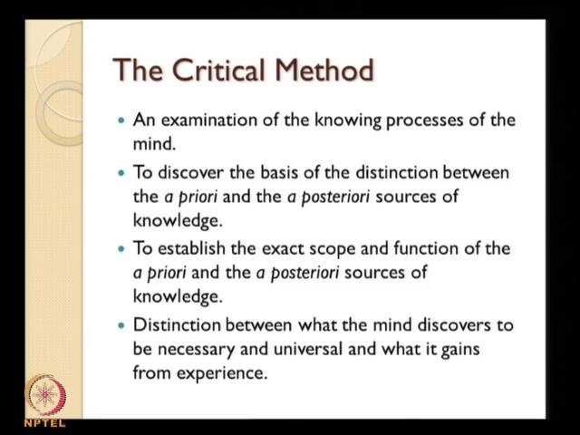 (Refer Slide Time: 29:11) So, what is this critical method? It is an examination of the knowing process of the mind.