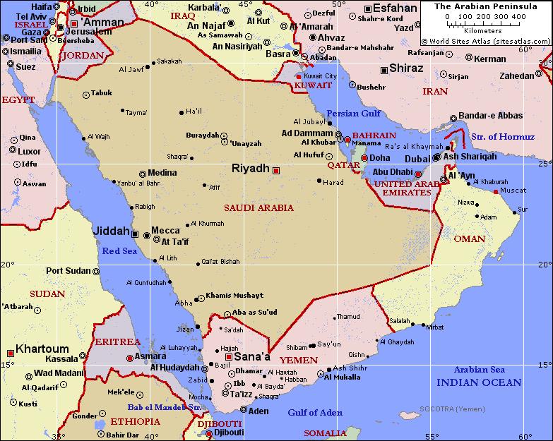 Saudi Arabia Part of the Arabian Peninsula Saudi Arabia is one fourth the size of the United States Deserts cover much of the east and south There are