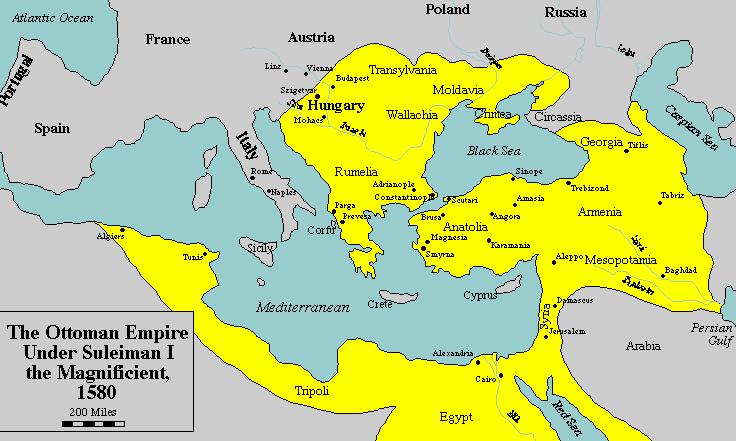 The size and territories of the Ottoman Empire.
