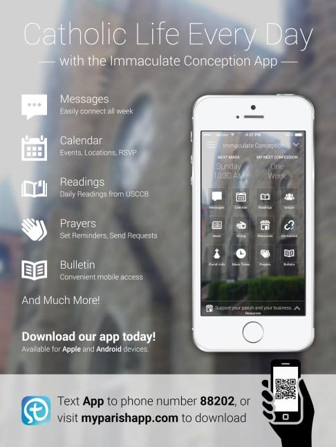 Download Our New Parish App! Our new Immaculate Conception Church app is now available to download for iphone and Android smart phones.