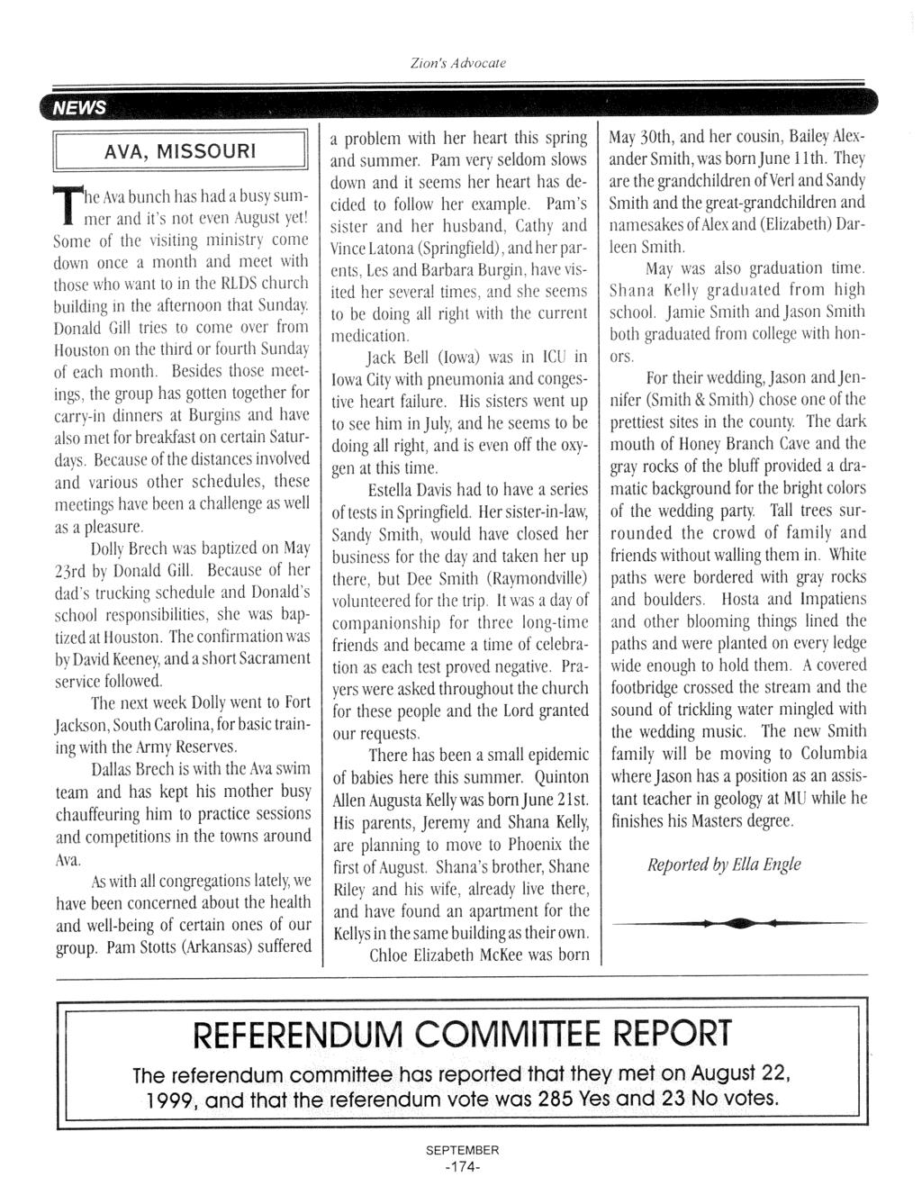 Zion REFERENDUM COMMITIEE REPORT The referendum committee has reported that they