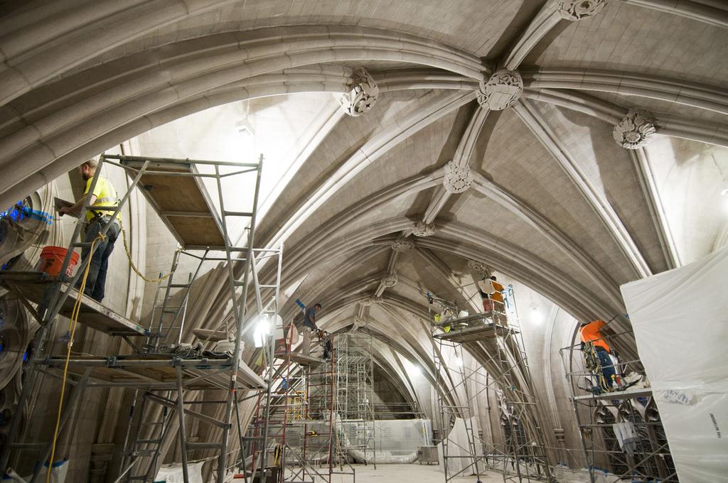 Cleaning the roof inside Duke University Chapel. Please continue to pray for the Chapel and all those working on its restoration. Photo Credit: Ray Walker, Duke Facilities architect/project manager.