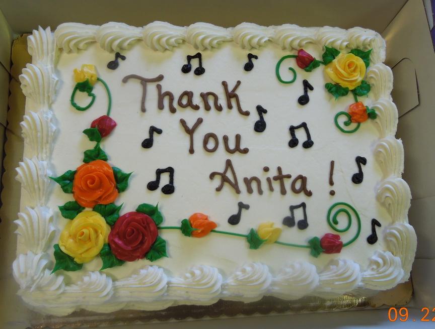 said. Anita played the piano during the communion, and a special cake was shared with all after the