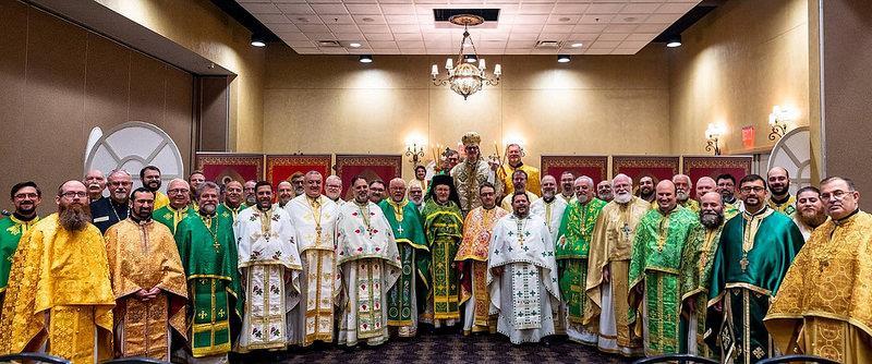 The clergy of the Diocese of Toledo, having concelebrated the Divine Liturgy with Bishop Anthony at the 71 st Midwest Parish Life Conference, hosted by St. Elias Church in Sylvania, Ohio, June 2018.