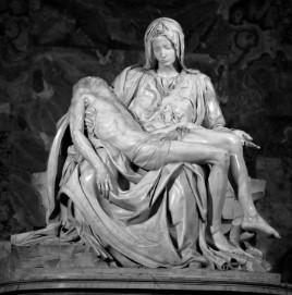 Traveling Statue of The Pieta The Pieta is a beautiful statue of the Blessed Mother Mary holding Jesus in Death. The Statue will be visiting the following private homes during each week of Lent.