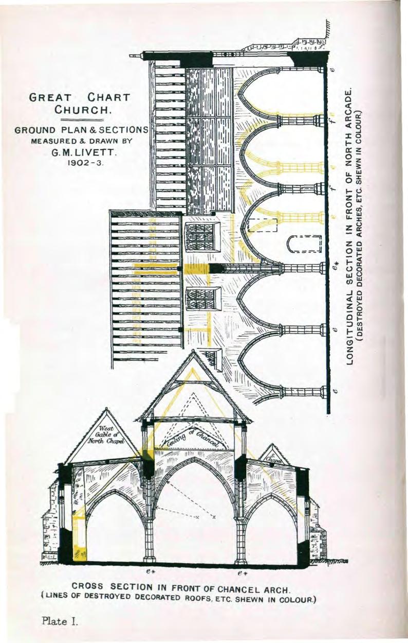 GREAT CHART CHURCH. GROUND PLAN &SECTIONS MEASURED*. DRAWN BY G.M.LIVETT.