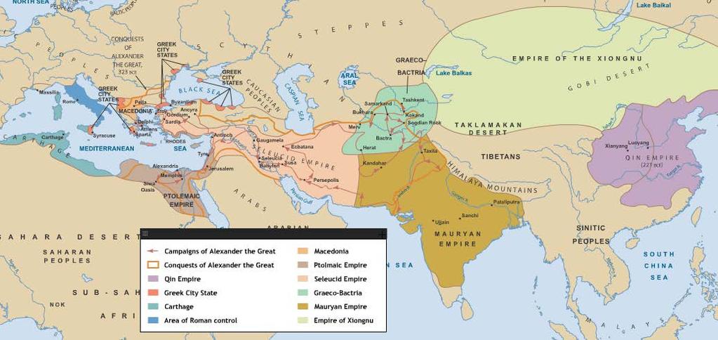 Empire in Afroeurasia, approximately 300 BCE to 200 BCE Turn and Talk: Which societies shown on this map and identified in the map key don t
