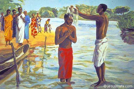WEEK 1 DAY 1 Jesus Mafa, The Baptism of Christ, 1973, Nigeria Mark 1:1-20 (NIRV) Jesus is baptized and His first disciples This is the beginning of the good news about Jesus the Messiah, the Son of