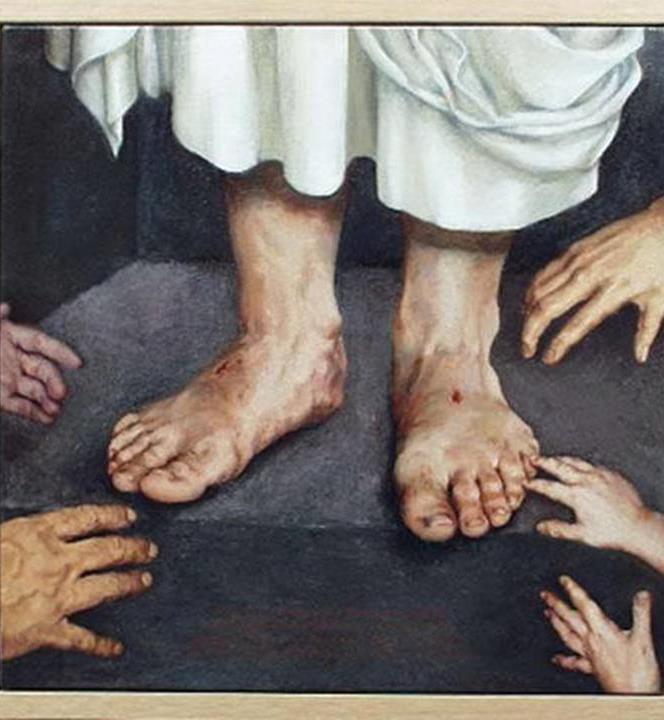 8 So they left the tomb quickly with fear and great joy and ran to tell his disciples. 9 Suddenly Jesus met them and said, Greetings! And they came to him, took hold of his feet, and worshiped him.