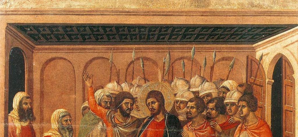Duccio di Buoninsegna Jesus before Annas 1308-11 John John also gives us a quite different picture from Mark / Matthew of Jesus before the Jewish authorities.