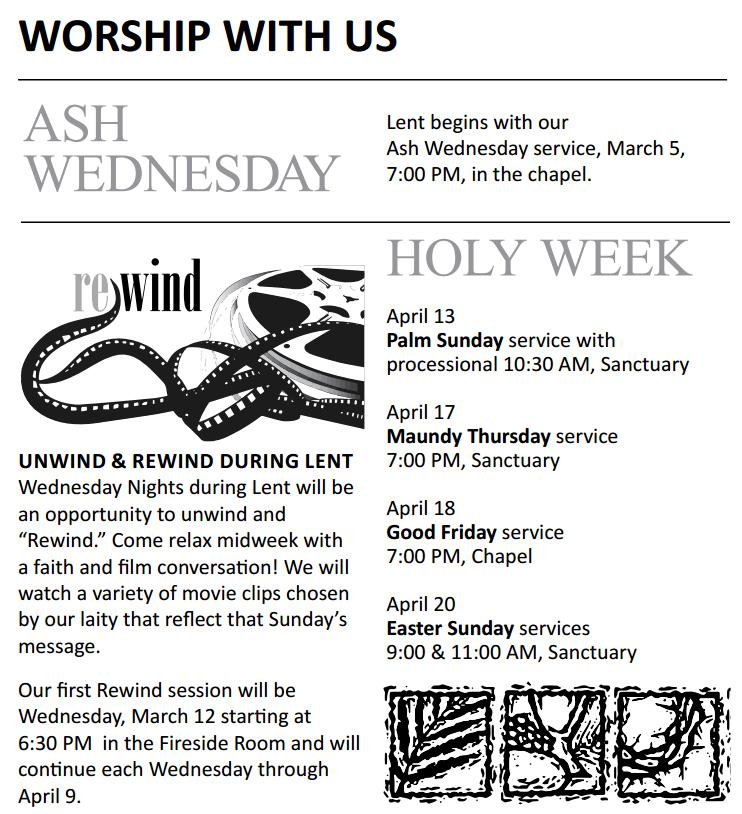Lenten Opportunities for your Family First United Methodist Church, Portland