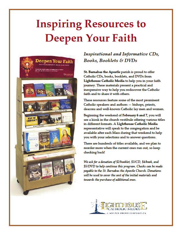 Check out the range of CDs, books, booklets, and DVDs available in St. Barnabas for a modest donation.