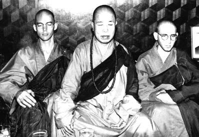 A photo taken of the Venerable Master, Heng Ju (left) and Heng Yo (right) in 1974 winter during the Asia delegation She came to the temple as well.