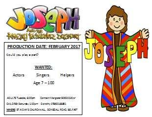 The first is a film morning on 3rd December showing "ELF and the second is a production of Joseph in February 2017. Auditions for parts in Joseph are welcome.