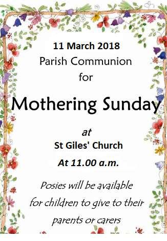 March 11: Mothering Sunday March 25: Palm Sunday: Holy Week begins.