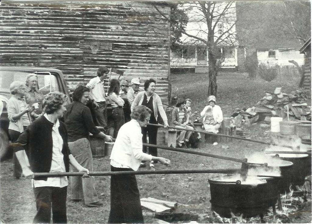 In 1968, the first recorded apple butter made $139.95. We still hold two apple butter boils on Saturdays in October. In years past, money from the boils was used to support our missionaries.