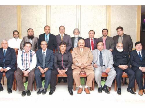 Thursday, 19 March 2014-18 Jumada Al-Awwal 1435 MWS office-bearers re-elected for two years (Sitting L-R) Munaf Bakhshi, Younus Habib, VP, Arif Memon, President, Iqbal Advani, Tayyab Moosani,