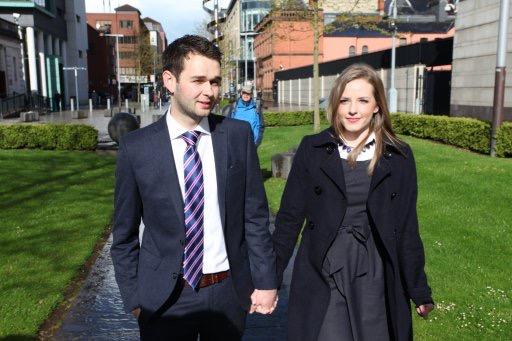 Daniel and Amy McArthur of Ashers Baking Company, arrive at Belfast County Court against discrimination.