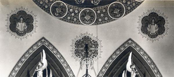 In the re-decorating of St Barnabas in the early 1930s position of these decorations was retained (see below) but we are uncertain as to whether their detail was.
