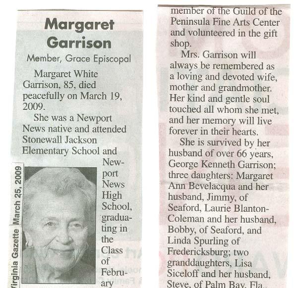 14 Flowers of the Forest Margaret Garrison Margaret Garrison passed away