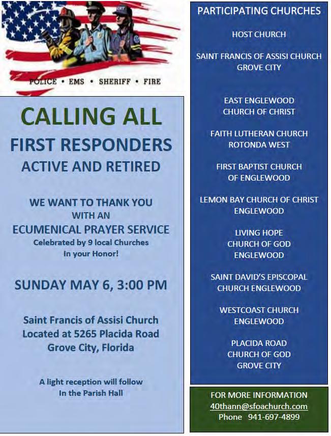 Ecumenical Prayer Service for First Responders: Please make copies of the Invitation Letter on page 14 and give them to your friends and acquaintances who are