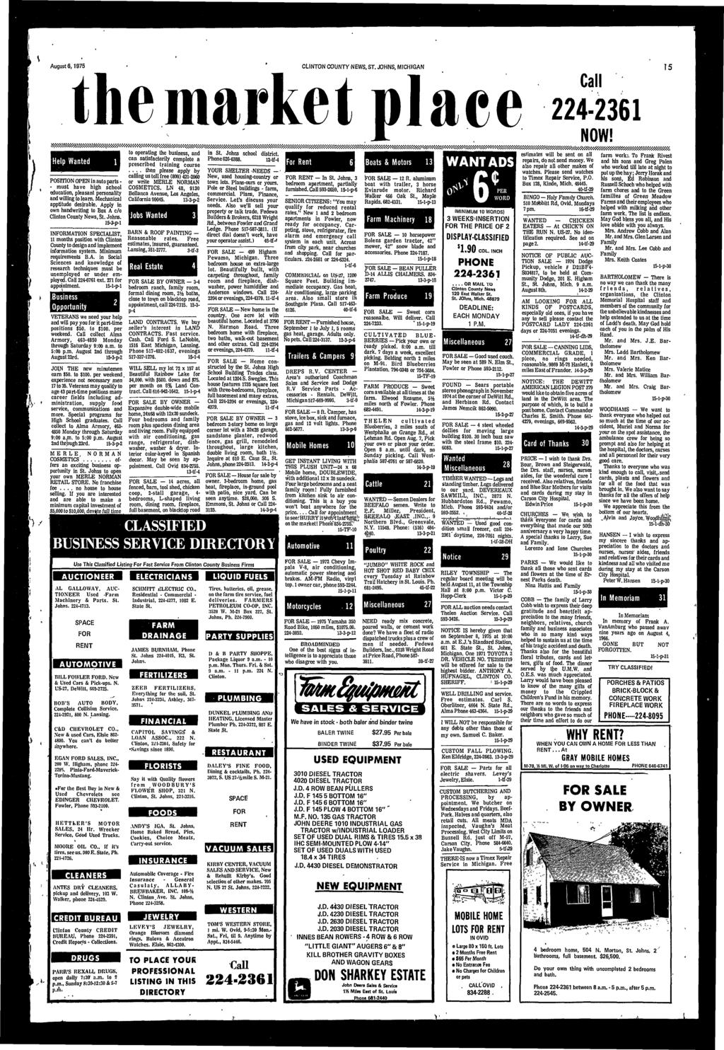 August,1975 CLINTON COUNTY NEWS, ST. JOHNS, MICHIGAN the market place Call 224-231 15 4.