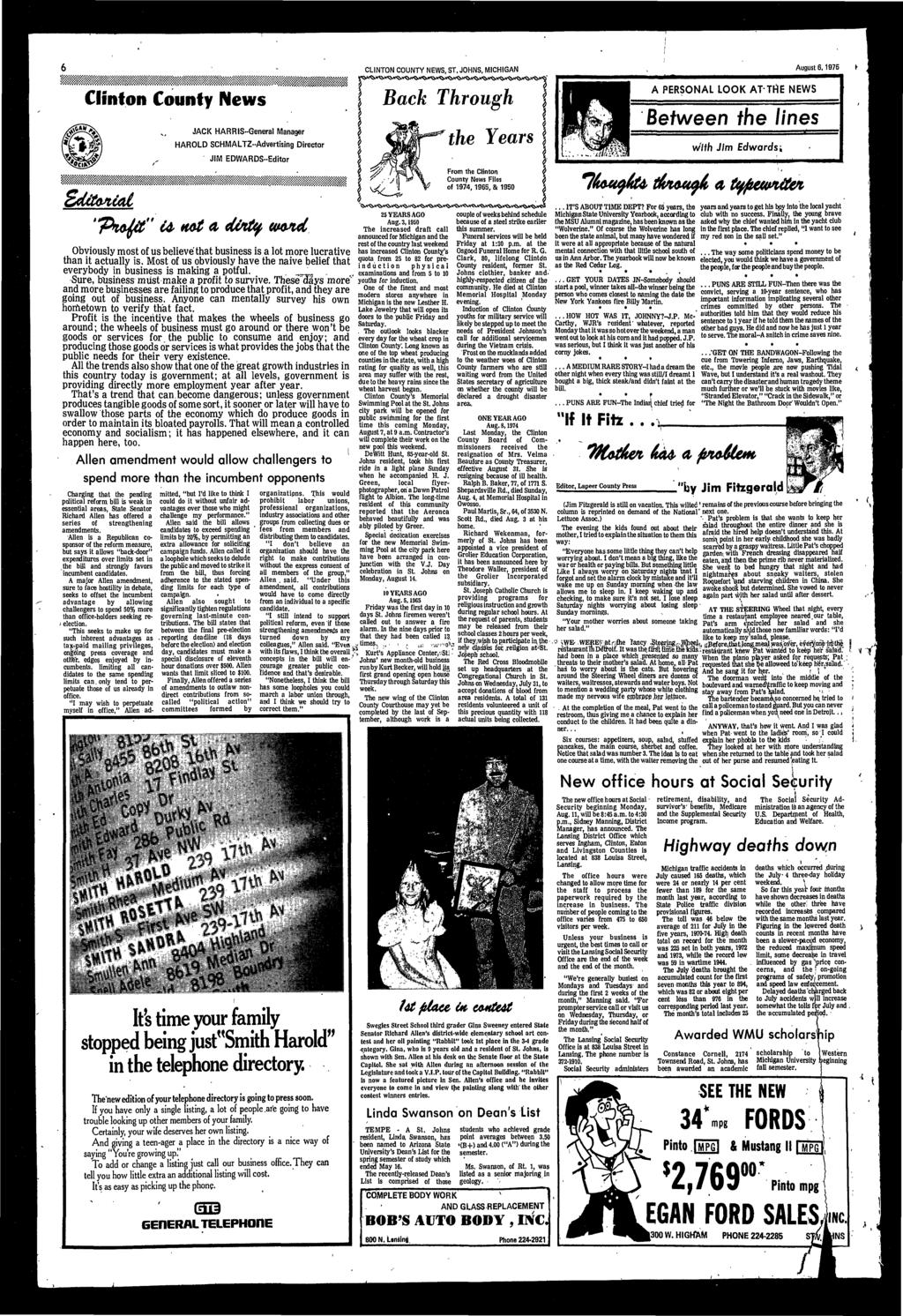 CLINTON COUNTY NEWS, ST, JOHNS, MICHIGAN August.1975 Clnton County News ^>>;>>Xw>>E<r«K*>M<*?