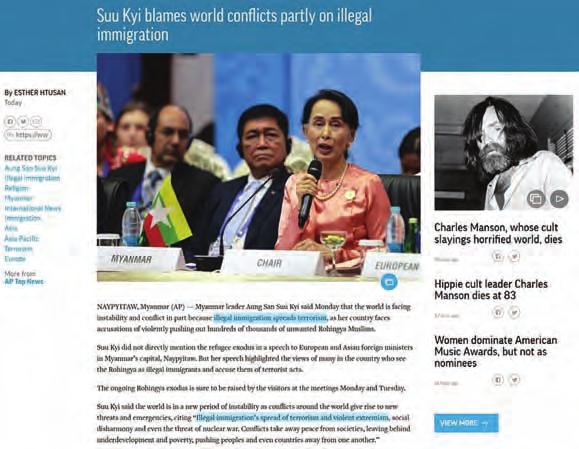 AP blamed for distorted report on State Counsellor s comments 11 From page-1 But in the lead paragraph of the AP s story on Monday, the AP reported that Myanmar leader Aung San Suu Kyi said Monday