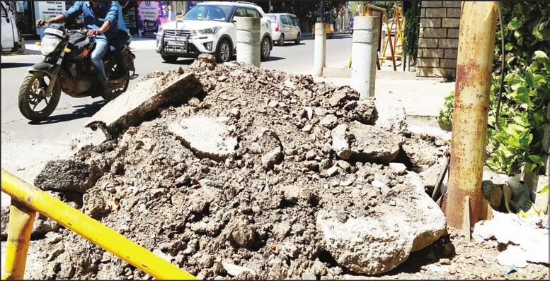 The celebrations will conclude with Chandi Homam on Thursday, Oct.18. Debris has remained dumped on the pavement at the junction of Thirumalai Road and Bazullah Road in T. Nagar for several days. V.