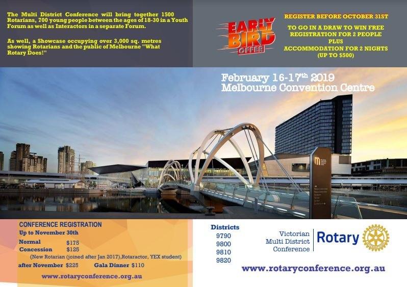 Conference Accommodation details and other notices Dear Club Presidents and Secretaries Accommodation at the Travelodge Docklands is available for the Conference weekend at a discounted rate.