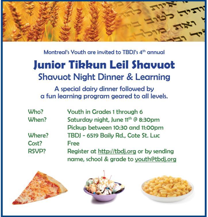includes supper! Write youth@tbdj.org to register weekly.