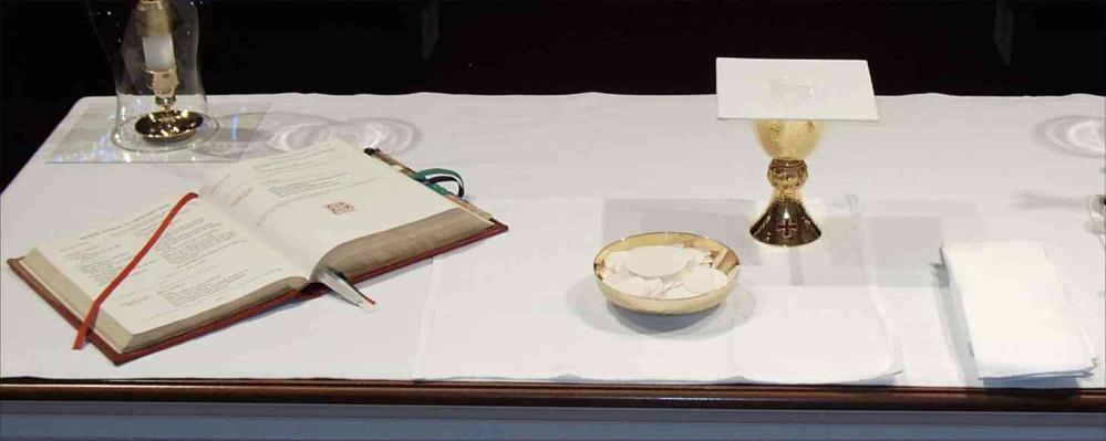 Ciborium: a plate or bowl used for the distribution of the communion bread, the Body of Christ. Purificator: a small white cloth used to wipe off the communion cups.