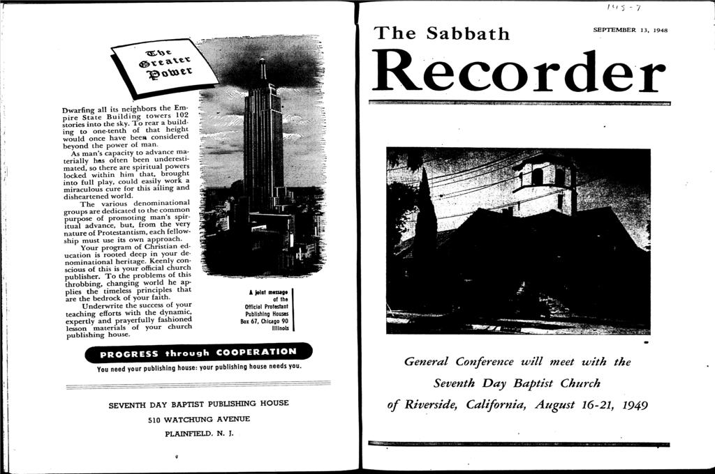 , (, "5-7 The Sabbath SEPTEMBER 13, 1948,,, -.... c "~ '' ; 1 :j:,. ' j ', : ).!, \ 1 d! Dwarfng all ts neghbors the Empre S~ate Buldng towers ~02 stores nto the sky.
